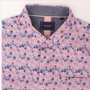 Pink and blue floral button up